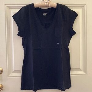 Ann Taylor LOFT Scoop Neck Top/Gathered Back/Raw Edges/Black/L/NEW/NEVER WORN!